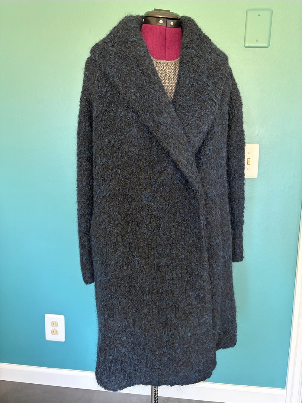 Vince Bucle Wool Black & Blue Long Coat - Like NEW sz XS